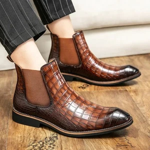 Botas al tobillo para hombre con patrón de piedra de imitación de cuero punta trabajo negocios talla - Imagen 1 de 27