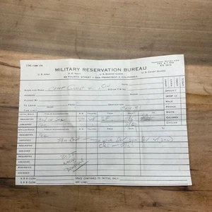 1940s Military Reservation Bureau Travel Training Form San Francisco Rare B45 - Picture 1 of 3