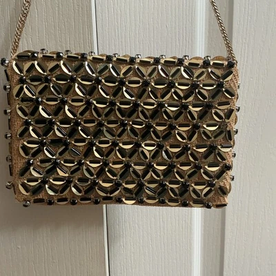Bolso de mano ZARA MUJER Paja Latón Correa Eslabones Tostado Dorado Lentejuelas Brillante Cartera Foto 1 de 4