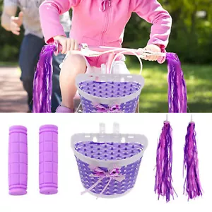 NEW Kids Bicycle Baskets With Handlebar Grips Bike Front Tassels Streame Basket - Picture 1 of 10