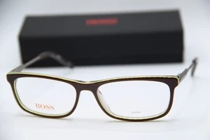 NEW HUGO BOSS BO0230 LHE BROWN GRN AUTHENTIC DESIGNER EYEGLASSES W/CASE 55-16 - Picture 1 of 5