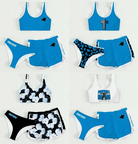Carolina Panthers Womens High Waist 3PCS Sports Outfits Crop Top with Shorts Cover