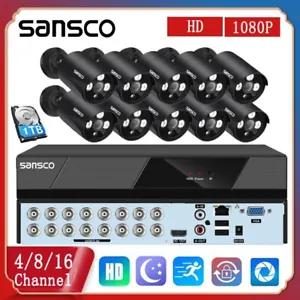SANSCO 1080P 4/8/16CH DVR CCTV Security Camera System Home Outdoor Night Vision - Picture 1 of 29