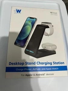 Just Wireless 3-in-1 Desktop Stand Qi Ladestation Schwarz 10W Schnellladen - Bild 1 von 3