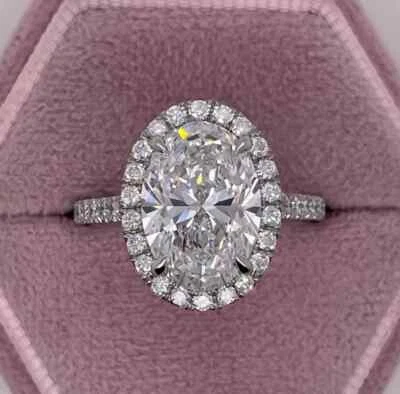 3.40 Ct Oval-Cut VS1/G Lab Grown Diamond Halo Engagement Rings 14K White Gold - Image 1 of 4