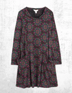 Ex Seasalt Women’s Long Sleeve Jersey Oak Dress in Frozen Flora Onyx - Picture 1 of 10