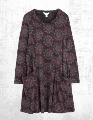 Women’s Seasalt Jersey Dress Oak Long Sleeve Cotton Soft Frozen Flora Onyx - Image 1 of 4