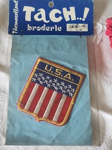 Ancien patch vintage thermocollant "USA" broderie customisation T14 - Picture 1 of 4
