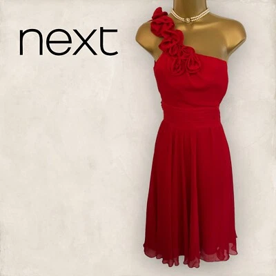 NEXT Damenkleid rot Chiffon One-Shoulder Party Anlass UK 12 neu mit Etikett UVP £55 - Bild 1 von 4