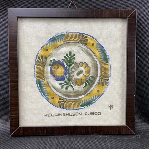 Framed VTG Needlepoint Town Of Kellinghusen, Germany 8” X 8” - Picture 1 of 4