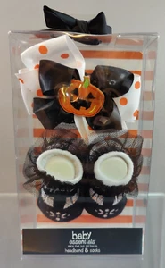 NEW BABY ESSENTIALS HEADBAND & SOCKS SET 0-6 MONTHS PUMPKIN HALLOWEEN RUFFLE - Picture 1 of 6