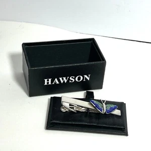 Hawson Butterfly Tie Clip Silver Blue Green Enamel - Picture 1 of 3