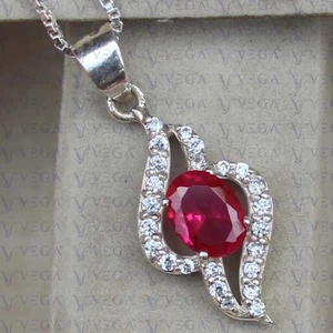 4.40Crt Oval Cut Natural Ruby and Diamond Art Deco Pendant 18K White Gold Plated - Picture 1 of 12