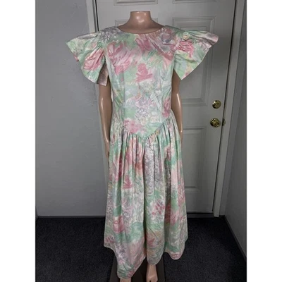 Vestido para mujer JCPenney vintage años 80 algodón maxi floral Cottage Core FF9 Foto 1 de 4