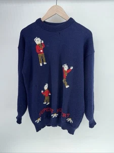 VTG Tulchan Rupert Bear Sweater Jumper Adults Size Large Blue - Picture 1 of 10