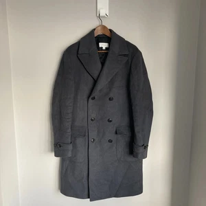Reiss Crowd Coat Mens Large Wool Blend Mid Length Double Breasted Airforce Blue - Picture 1 of 9
