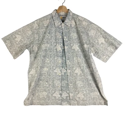 Camisa Reyn Spooner Abotonada Manga Corta Gris Floral XL Hawaiano Reverso Prin Foto 1 de 4