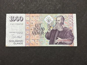 2001 Bank Of Iceland 1000 Kronur Banknote - Picture 1 of 2