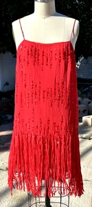 Free People Fire Red Shift Dress M Short Goddess Skirt Sequin NWT Sleeveless - Picture 1 of 3
