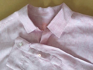 J.Mclaughlin Mens Linen Red/Pink Striped Classic Fit Button Front Shirt XL - Picture 1 of 6