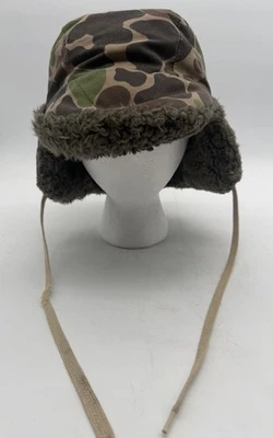 Vintage 80s Browning Down Filled Furry Lined Camo Hunter Trapper Hat Sz Large - Image 1 of 4