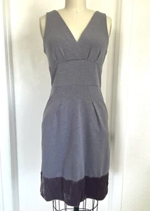 BCBG Maxazria Dress Size 4 Gray Velvet Trim Sheath Knee Length Sleeveless - Picture 1 of 6