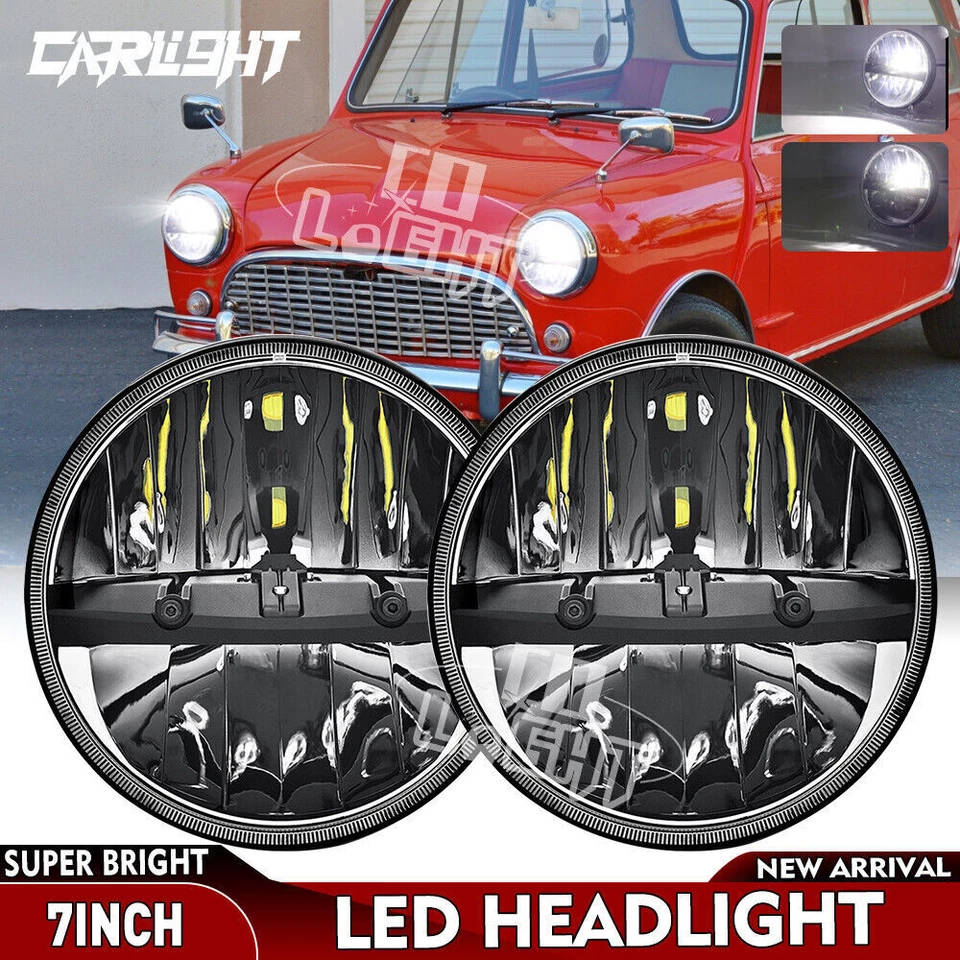 E24 E-geprüft 7 Zoll LED Scheinwerfer Rund Schwarz für Classic Mini Austin Rover - Bild 1 von 4