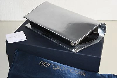 $1265 NEW Sergio Rossi Clutch Bag Chameleon Silver Patent Leather Mirror RARE - Image 1 of 4