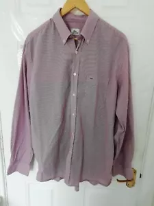 Mens Lacoste Size 44 Purple White Check Button Up Long Sleeve Shirt 100% Cotton - Picture 1 of 10