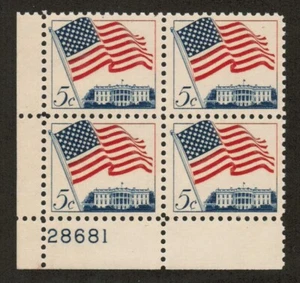 US USA Sc# 1208a MNH FVF PLATE # BLOCK Flag over White House Washington DC Tag - Picture 1 of 1