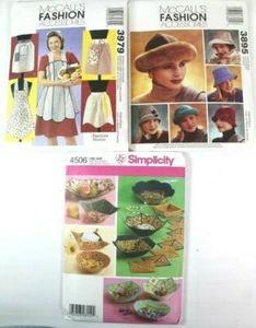3 Craft Pattern Sets Simplicity 4506, McCall's 3895, 3979 Bowls, Aprons, Hats - Picture 1 of 5
