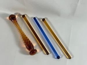 1930er Cambridge Glas BERNSTEIN - Cocktail Muddler 5" +3 Getränke Swizzle Stick Rührer - Bild 1 von 9