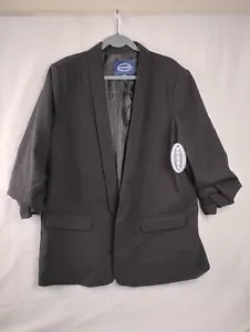 Scoop Womens Open Front Blazer Size 3X(22) Black Ruched Sleeves Lined New - Picture 1 of 15