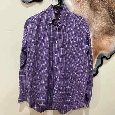 Camisa social TAILORBYRD masculina L roxa xadrez algodão egípcio preppy trabalho escritório - Imagem 1 de 4