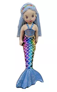 Juguete de peluche de sirena de pelo azul de 18", cola de lentejuelas multicolor, nuevo - Imagen 1 de 4