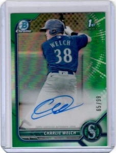 2022 Bowman Charlie Welch Chrome Green Refractor Auto Card /99 Seattle Mariners - Picture 1 of 2