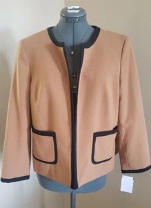 Neu mit Etikett Nine West offener Blazer Jacke brandybraun schwarz Besatz gefüttert Stretch, Größe 8 - Bild 1 von 12