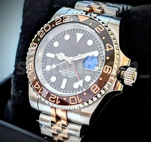 Full Automatic sub Diver GMT NH34 Mod Watch Root Beer Sapphire 24jewels Great! - Picture 1 of 9