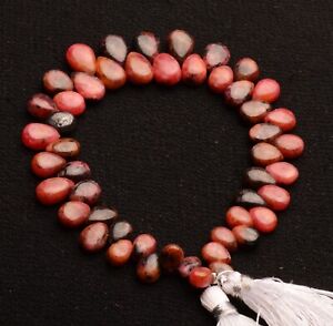 Natural Gem Rhodonite 7x5 to 10x7 mm Size Smooth Pear Beads 7.5" Strand 119Cts.