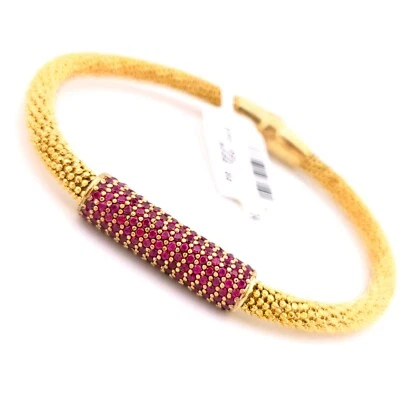 Danwak Sterling Silver Yellow Gold Tone CZ ID Station Magnetic Beaded Bracelet - Image 1 of 4