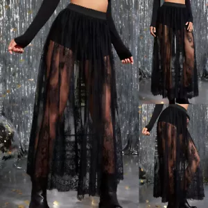 Women Solid Lace Straight Ankle-Length Midi Skirts Ladies Mesh Mini Dress Summer - Picture 1 of 15
