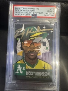 2021 Topps Project70 Artist Proof Silver Frame Rickey Henderson Auto /51 PSA 9/9 - Picture 1 of 6