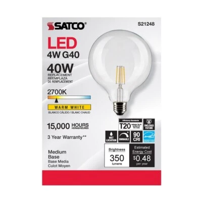 SATCO S21248- 4 Watt G40 LED Candelabra Bulb - 2700K - 120 Volts (6 Pack) - Image 1 of 4