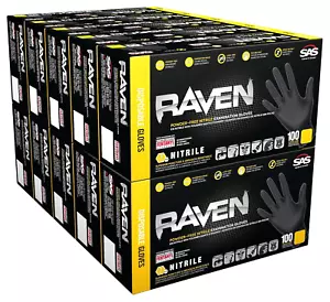 Raven 10 Pack SAS Safety 66517 6 Mil Black Nitrile Disposable Gloves 7 Mil - Med - Picture 1 of 11