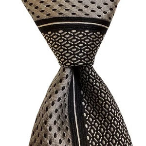 GIANNI VERSACE Men's 100% Silk Necktie ITALY Luxury Geometric Gray/Black EUC - Picture 1 of 3