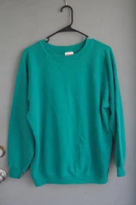 Sudadera vintage de cuello redondo en blanco Teal Hanes de la década de 1990 talla XL algodón acrílico usada en excelente estado - Imagen 1 de 3