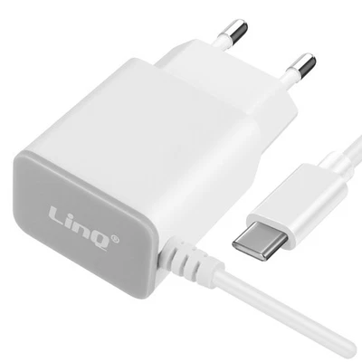 LinQ, Caricabatterie da muro USB-C 18W cavo 1 metro e 20 integrato, Bianco - Immagine 1 di 4