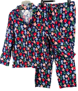 Conjunto de Pijama Hanna Andersson Mujer Talla M Adornos de Navidad Botón Franela Azul - Imagen 1 de 19