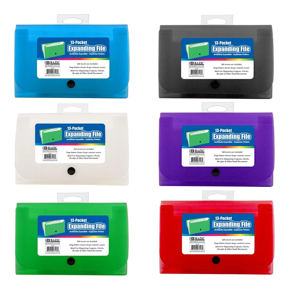 BAZIC 13-Pocket Expanding File, Coupon/Check Size for Home, School - Изображение 1 из 1