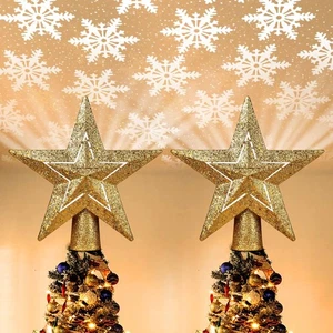 Yescom 2pz Albero di Natale Topper Stella 3D LED Fiocco di Neve Proiettore Rotato Oro - Foto 1 di 11